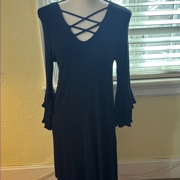 Black Lace Up Ruffle Bell Sleeve Mini​ Dress - Picture 5 of 7